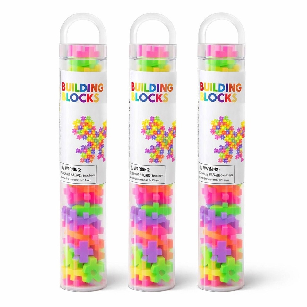 72pc Neon Building Blocks Tube Kids STEM Interlocking Puzzle Toy Party Favor 1pk